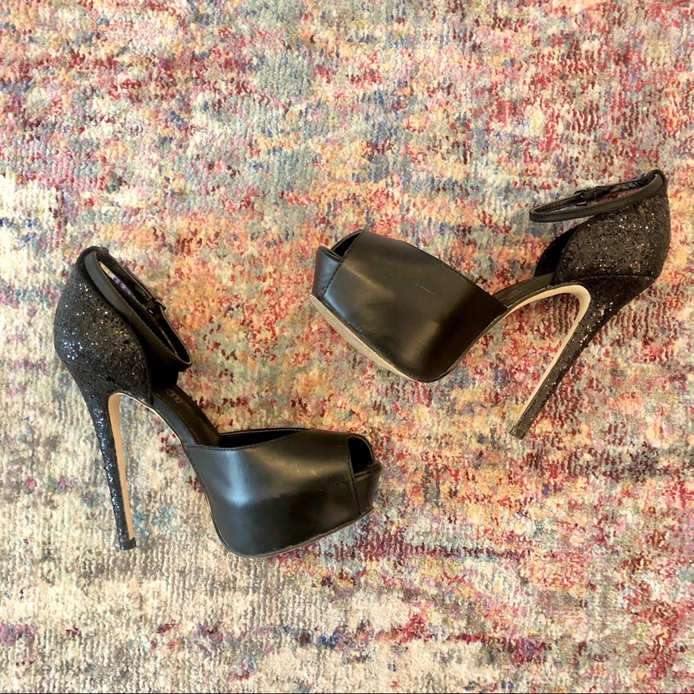 Aldo Leather + Glitter Peep-toe Platform Heel